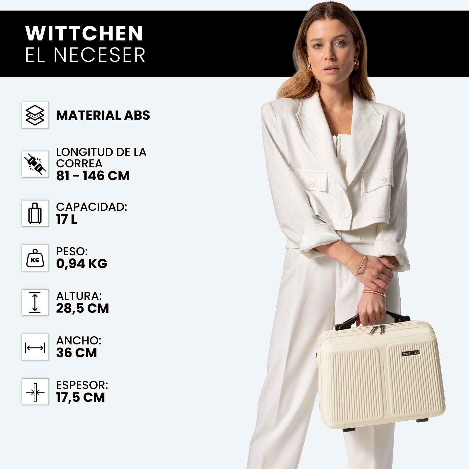 WITTCHEN Stripes Line Neceser Estuche para cosméticos Neceser de Viaje Equipaje rígido ABS Asa cómoda Correa para Hombro Crema