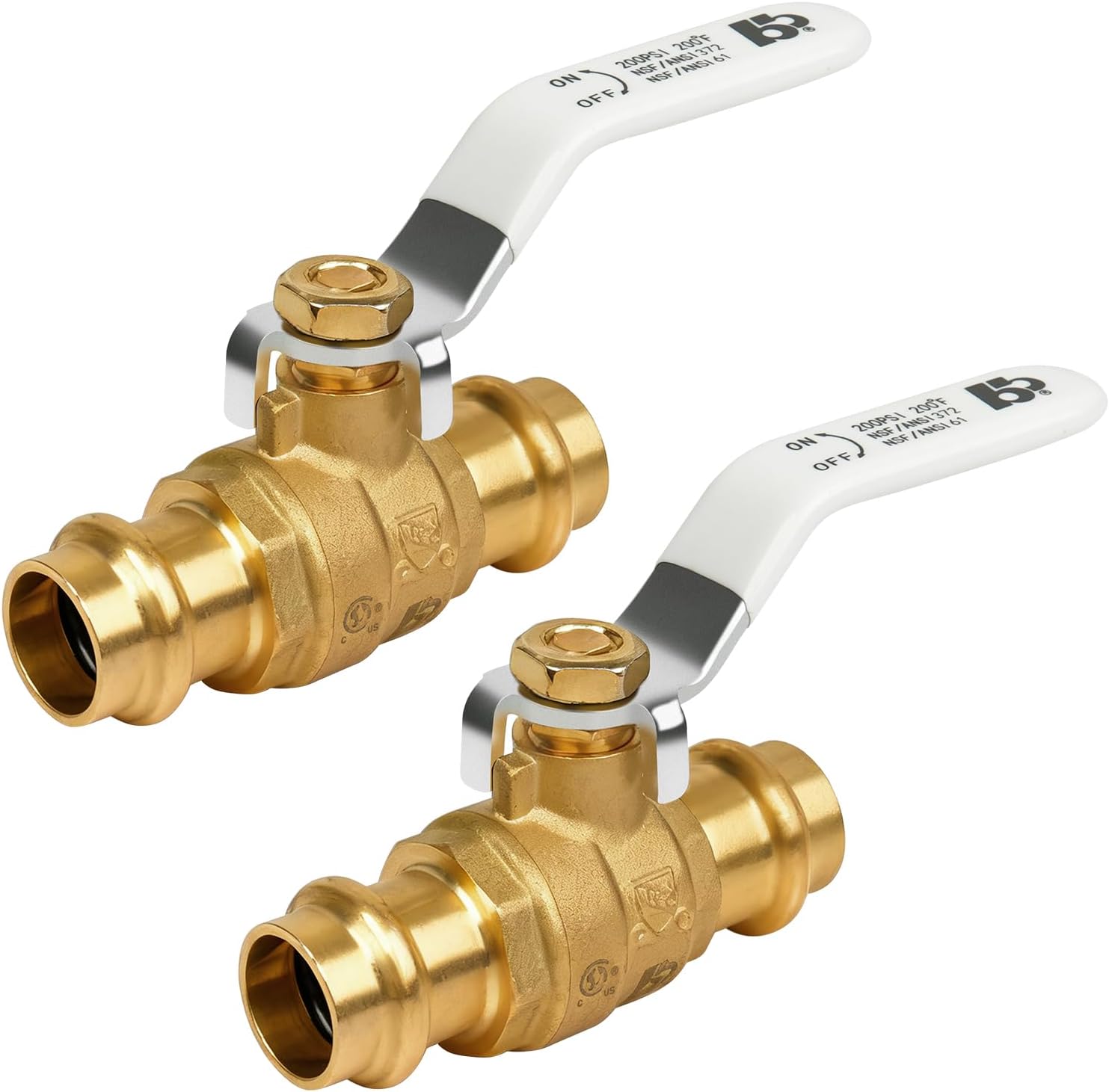 (Pack of 2) BH 3/4" Pro Press Ball Valve with EPDM O-ring, Fittings to Press into 3/4" Copper Tubing Connection, BH Brass 2pcs
