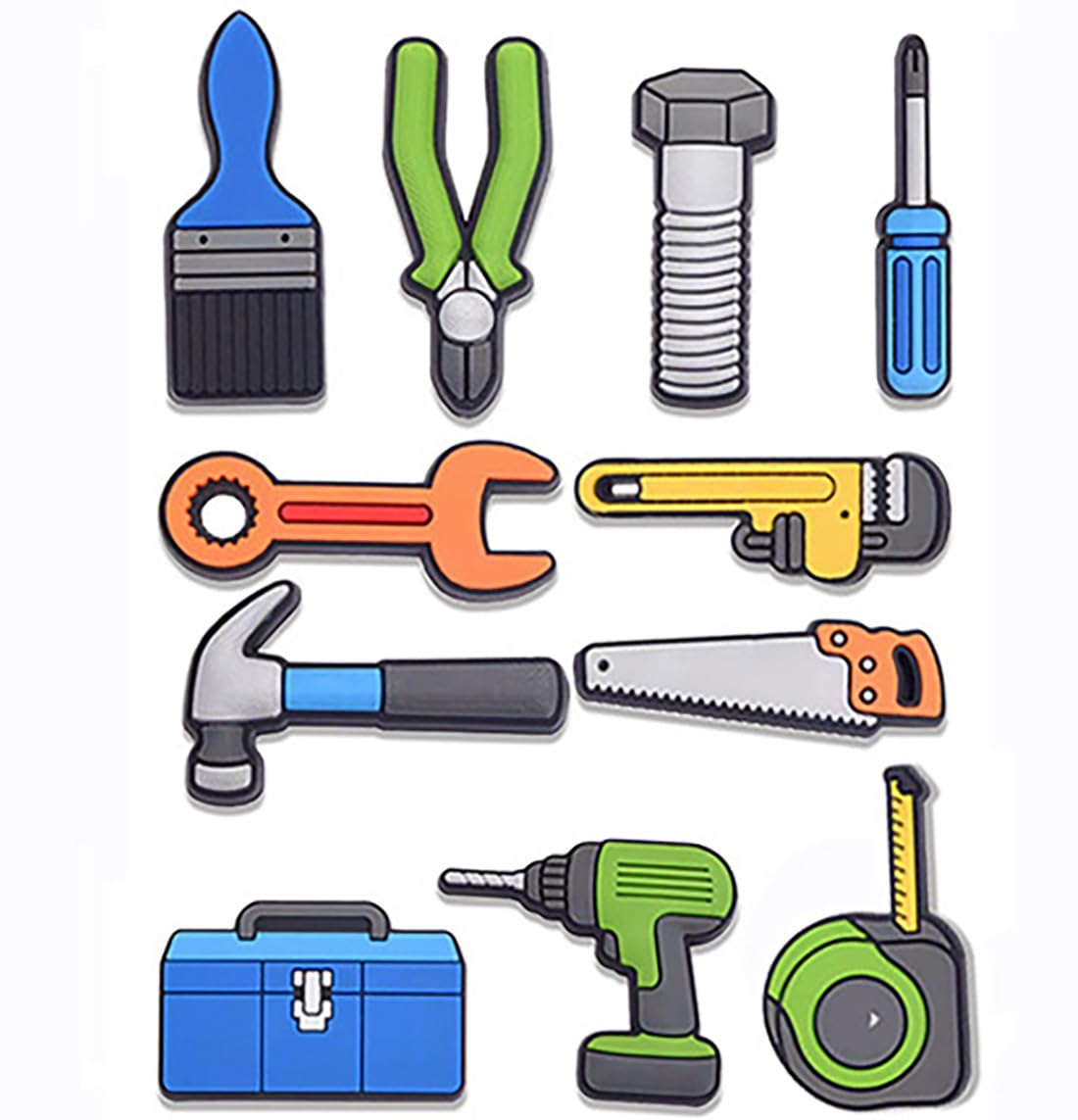 YQ-BEST11Pcs Tool Shoe Charms for Clog Shoes Decoration,Cute Cartoon Hammer Saw Power Drill Funny Charms for Kids Adults Boys Men, PVC Shoe Charm Accessories Decoration Party Favor