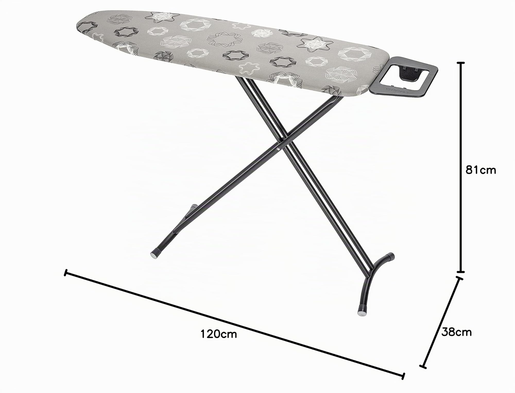 WENKO Bügeltisch Classic Black, Bügelbrett, dampfbügelgeeignet, mehrfach höhenverstellbar 73-90 cm, besonders standfest in Schwarz Ø 22/28 mm, Bügelfläche 120 x 38 cm, 8 mm Polsterung