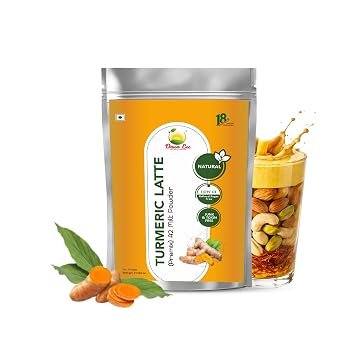 Dawn Lee Turmeric Latte Premix 500g | Haldi Doodh Masala with Red Turmeric & Ashwagandha | Golden Milk Mix with Kashmiri Mamra Almonds & Spices | Sugar Free A2 Milk Based Health Drink | Brew Hot or Cold