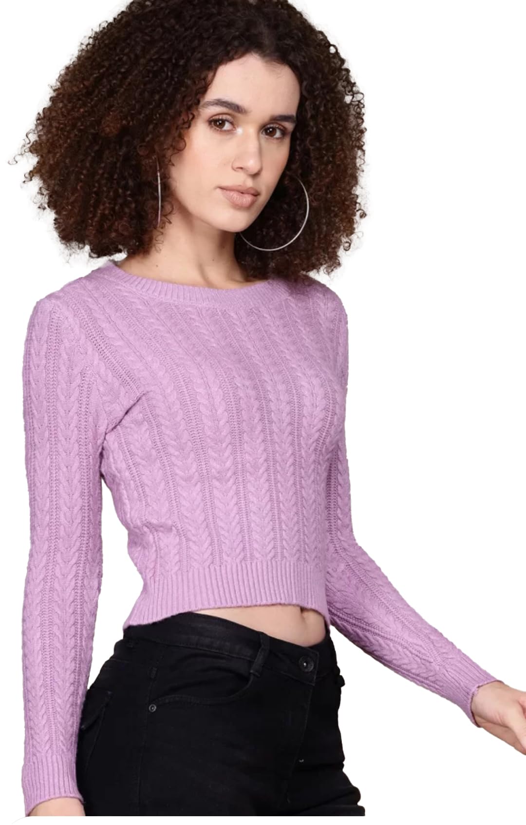 Women's Ribbed Cable-Knit Self Design Long-Sleeve Round Neck Woolen Pullover T-Shirts Top Sweater DN85-image-26