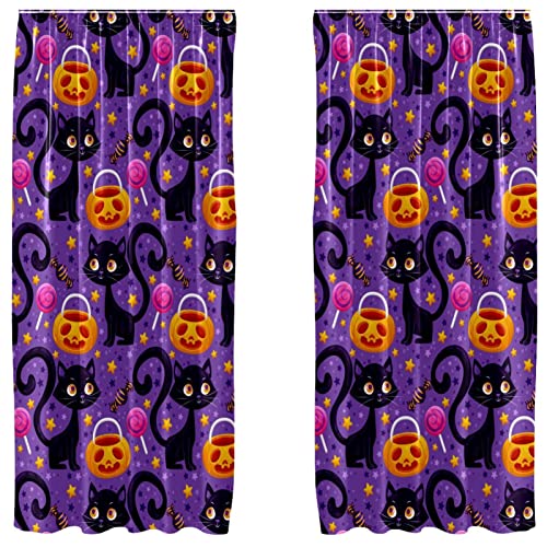 Cortinas de panel ligeras con bolsillo para barra y diseño de Halloween 2