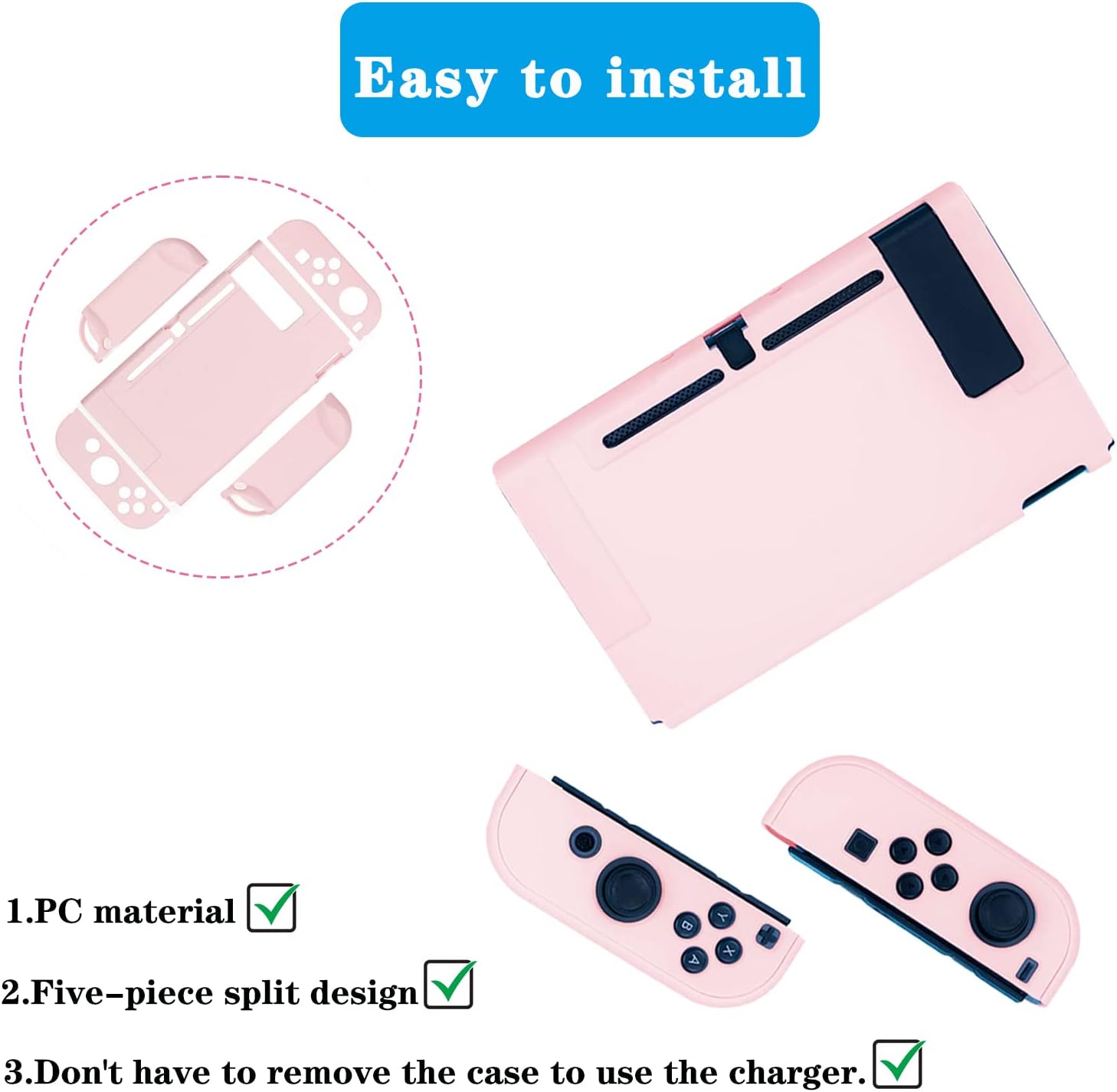 OLDZHU Pink Dockable Protective Case Cover Compatible with Nintendo Switch Joy-Con Controllers,with Glass Screen Protector and 4 Thumb Grips,Shock-Absorption and Anti-Scratch (Pink) thumbnail