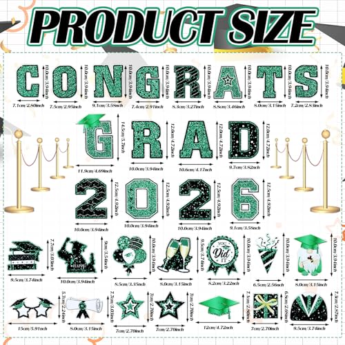 Image of Landhoow 30 Pcs Graduation Car Magnets 2026 Senior Graduation Car Decoration Bumper Sticker Congrats Grad Magnet Magnetic Refrigerator Decal for Grad Parade Party Supplies(Green, Black)