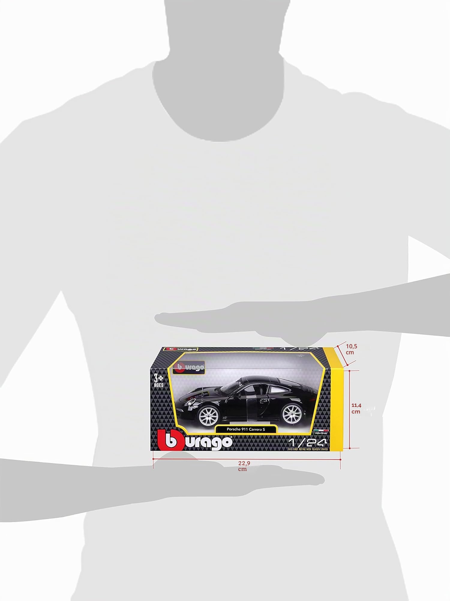 BBURAGO Porsche 911 Carrera S, schwarz - Modellauto 1:24 Die-Cast Originalgetreues Sammlerauto Spielzeugauto mit beweglichen Türen, ab 3+ (18-21065B)