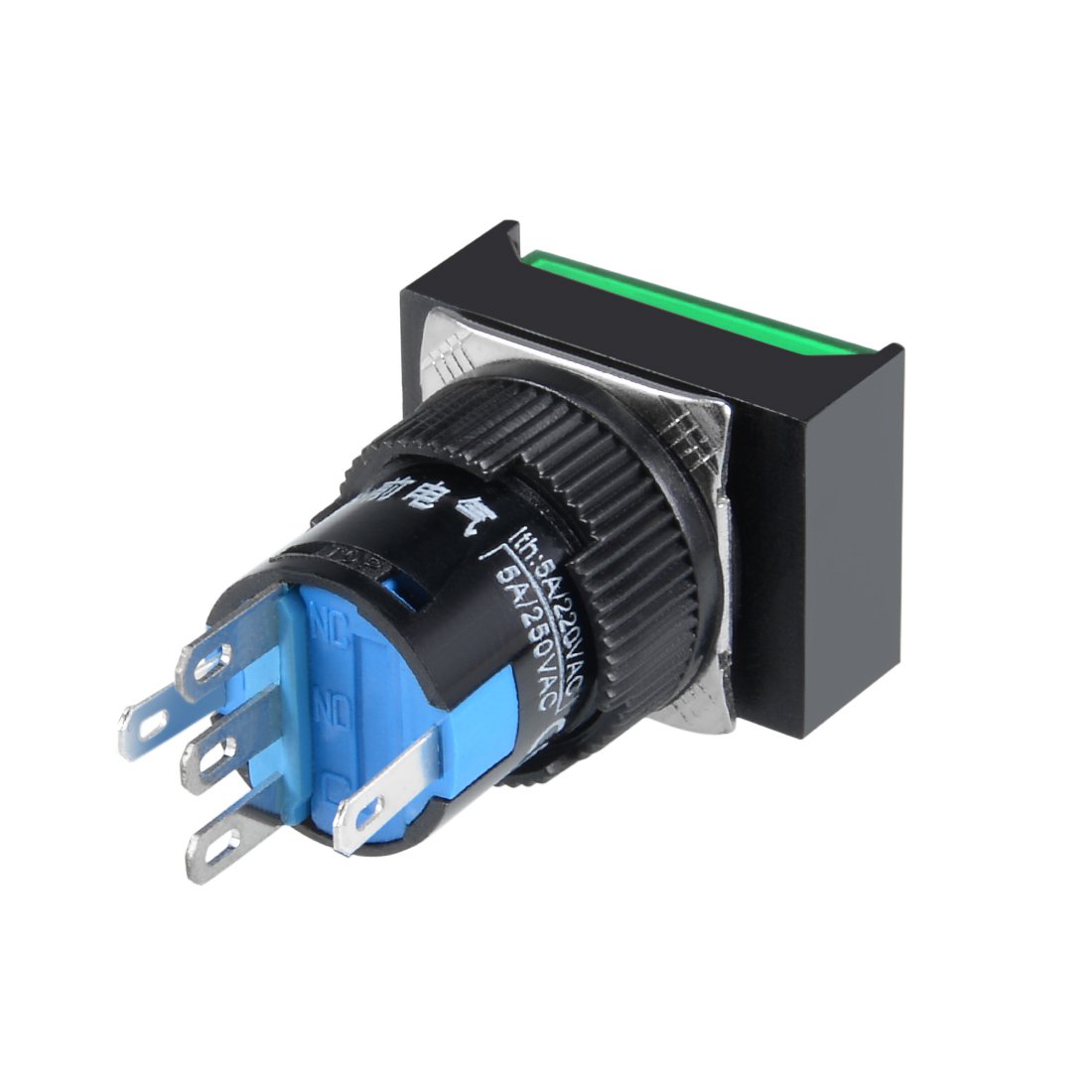 Sourcingmap 5Pcs 16mm Momentary Push Button Switch Green LED Light Rectangular Button 1 NO 1 NC, Green Momentary - Image 3