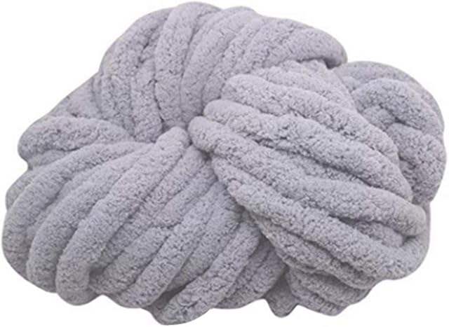(300g,18M) Chunky Chenille Yarn For Blanket, Super Soft Thick Fluffy Jumbo Chunky Chenille-Style Polyester Yarn For Home Decor Projects,Arm Knitting, Light Gray
