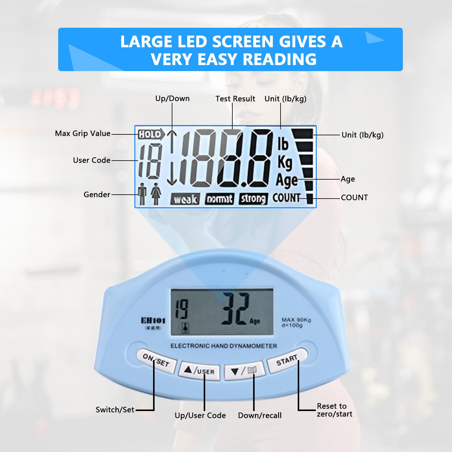 Misuratore Di Forza Manuale Digitale Kensbro - 90 Kg, Display LCD, Per Test Di Forza - Foto 4