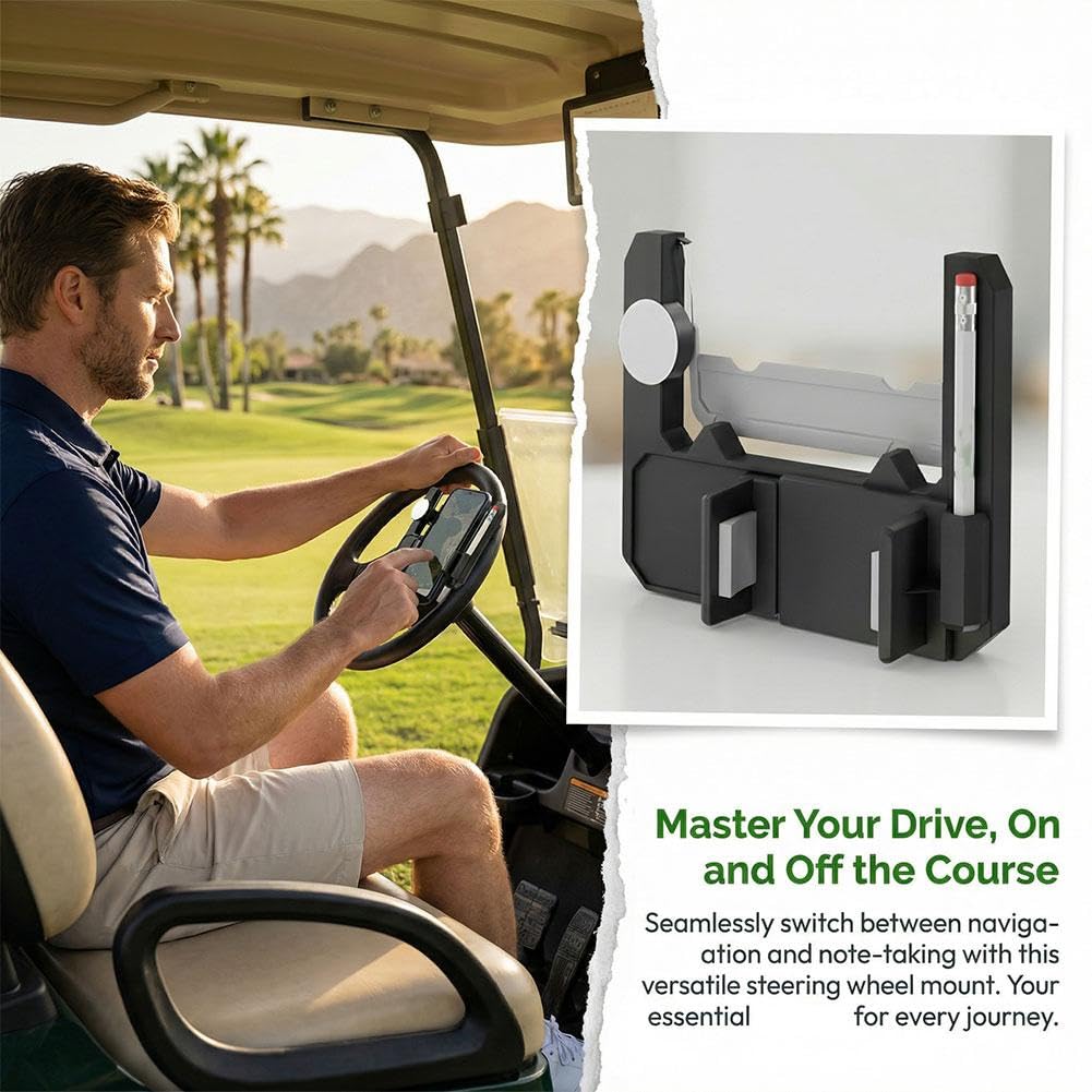 Golf Cart Steering Wheel Phone Holder, Flip Up Phone Holder with Scorecard Slot Secure Spring One‑Hand Operation Spring Quick Clamp,Golf Cart Accessories — view 4