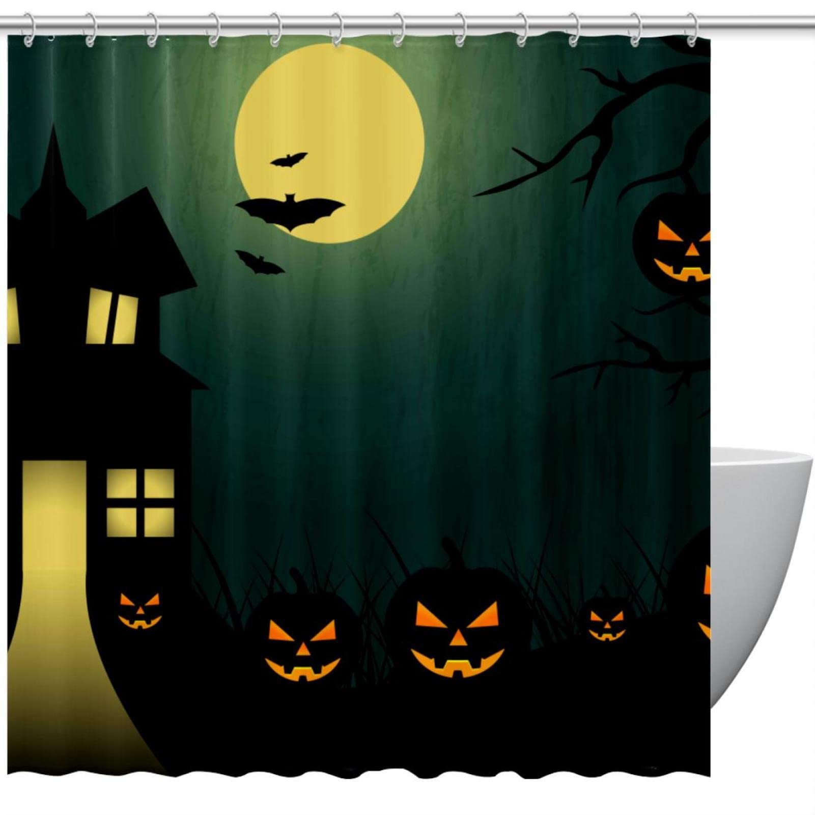 Rideau de douche Halloween 183 cm pour décoration automnale de salle de bain