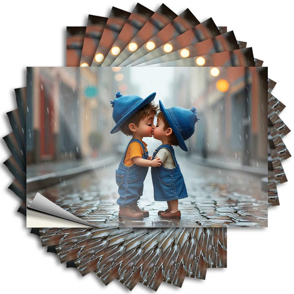 Abipuir Funny Bumper Sticker Rainy Romance: A Sweet Kiss Under The Raindrops Stickers 10 Christmas Car Stickers (8 x 12 cm)
