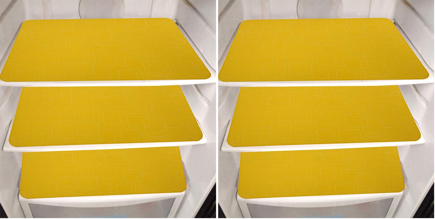 Kuber Industries Checkered Design PVC 6 Pieces Refrigerator Drawer Mats (Yellow)-CTKTC029788
