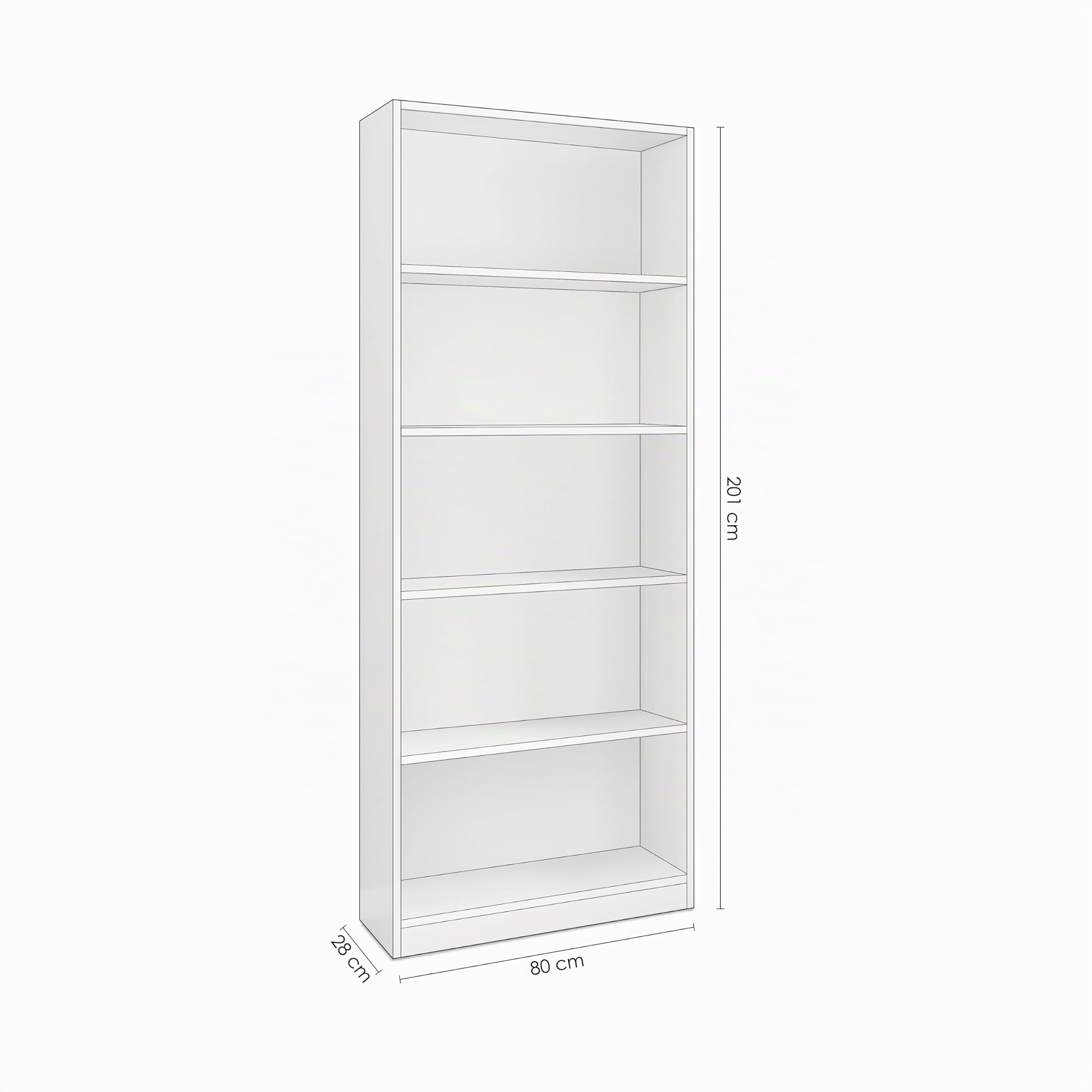 duehome | Estantería de Oficina Alta, Estanteria Despacho, Modelo Sasha, Acabado en Color Blanco Artik, Medidas: 201 cm (Alto) x 80 cm (Ancho) x 28 cm (Fondo)