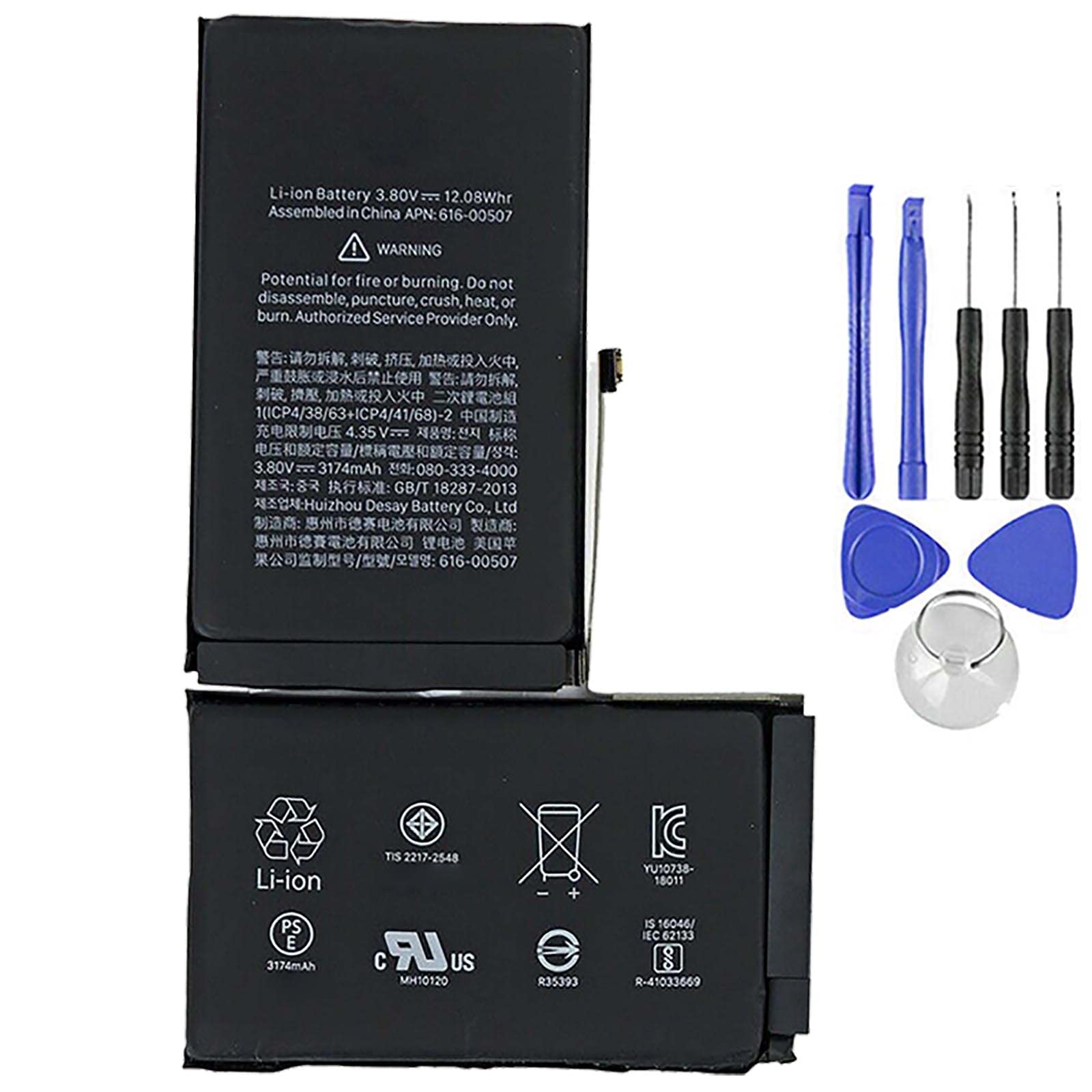ELLENNE Batería compatible con iPhone XS Max 3174 mAh con kit de herramientas | Batería para iPhone XS MAX de 3174 mAh con kit de herramientas para el desmontaje