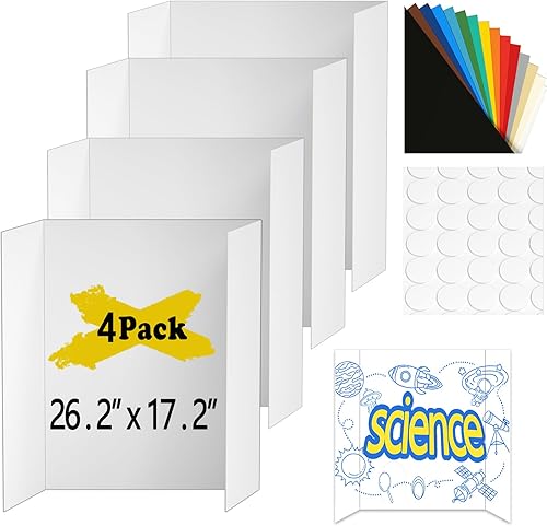 Tablero de póster triple mediano, 4 piezas, tablero de presentación de 26.2 x 17.2 pulgadas, con cintas de doble cara y cartón, tableros de