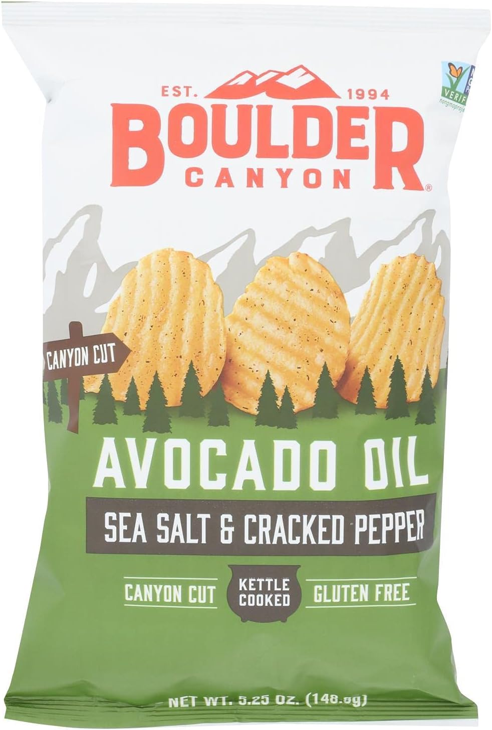 Avocado Oil Canyon Cut Kettle Cooked Potato Chips, Sea Salt and Cracked Pepper, 5.25 Ounce (Pack of 12)