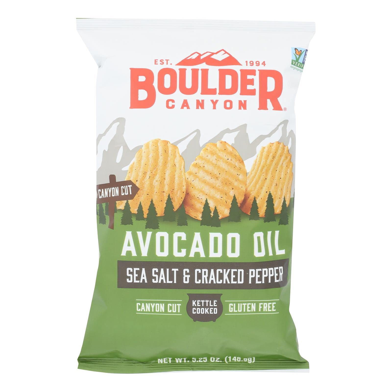 Avocado Oil Canyon Cut Kettle Cooked Potato Chips, Sea Salt and Cracked Pepper, 5.25 Ounce (Pack of 12)