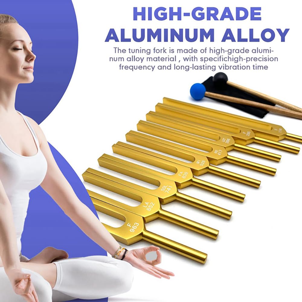 NEWFUN Diapason,Diapason 528 Hz,Juego de 4 diapasones (128 Hz, 136,1 Hz, MI 528 Hz, 4096 Hz) ideal para terapia, para terapia de chakras, terapia de sonido, mantener el cuerpo y la mente relajados