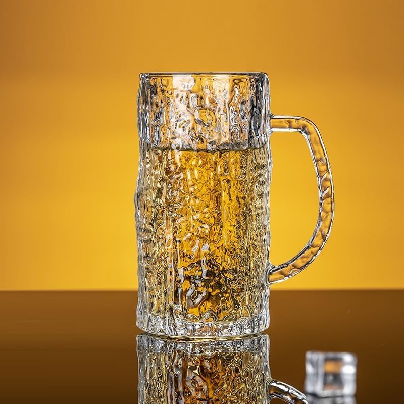 FOMQUAZLI Beer Mug Glass with Handle Crystal Clear Glass Beer Glass for Home, Bar, Restaurant, Party Best Birthday Gift for Beer Lover 1Pcs 400ml