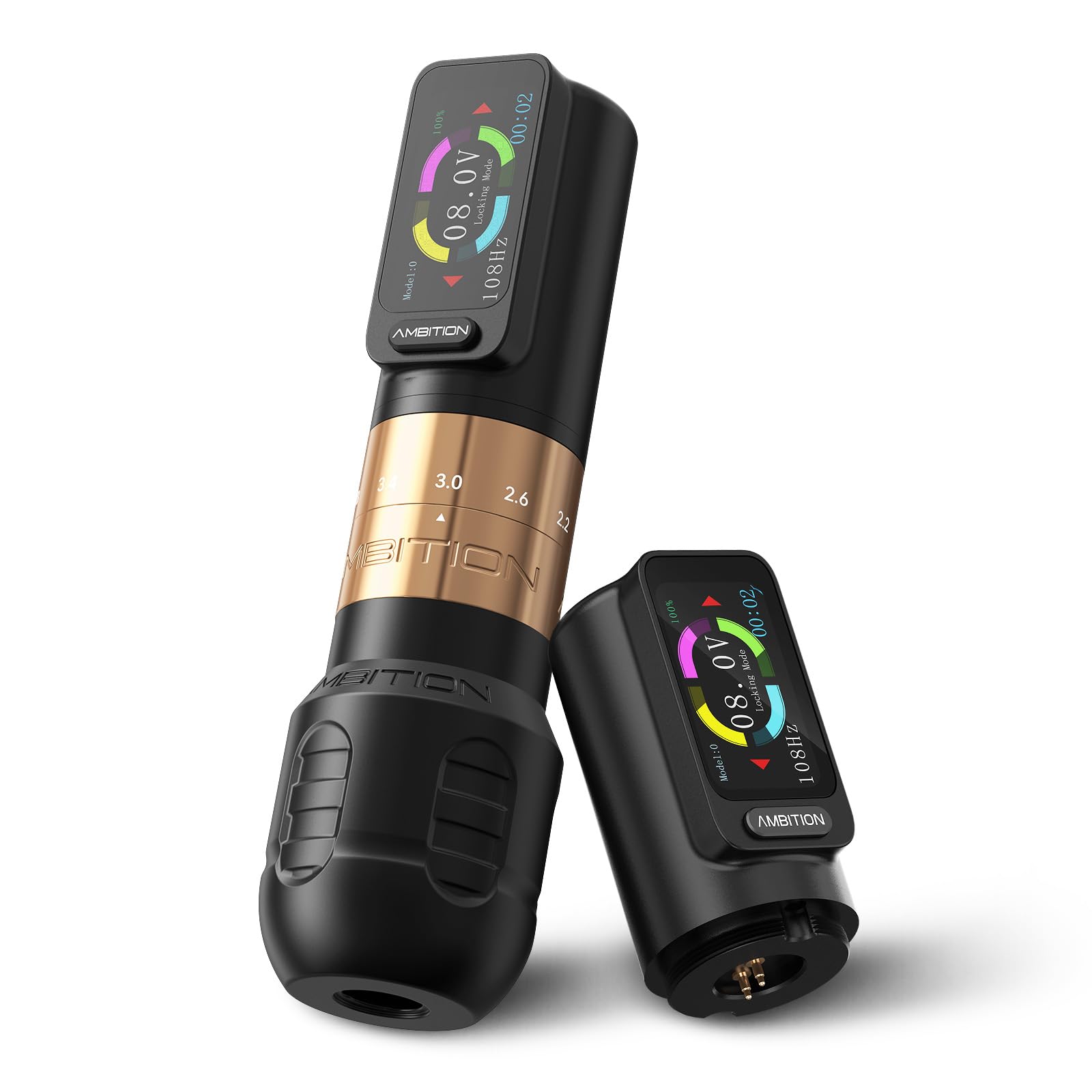 Ambition Seher Wireless Tattoo Machine with 6 Strokes Length 2.2mm-4.2mm Rotary Tattoo Gun Cartridge Pen with 2Pcs 2400mAh Touch Buttons LED Digital Display Coreless Motor for Tattoo Artist