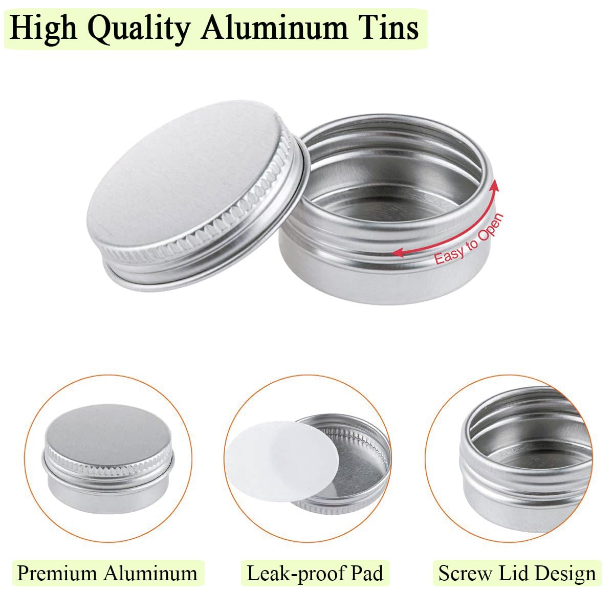 Okrągłe puszki na balsam do ust, 80 ml, 80 gramów, aluminiowy pojemnik na próbki kosmetyczne z zakręcaną pokrywką, 80 g, srebrne, metalowe, puste słoiki do przechowywania, na maści, balsamy