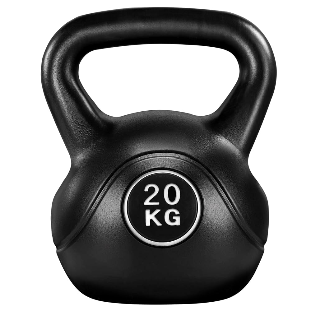 Kettlebell per Sport Fitness Palestra in HDPE e Cemento con Maniglia Ergonomica Antiscivolo Attrezzo Sportivo da Costruzione Muscolare e Allenamento Di Forza Nero
