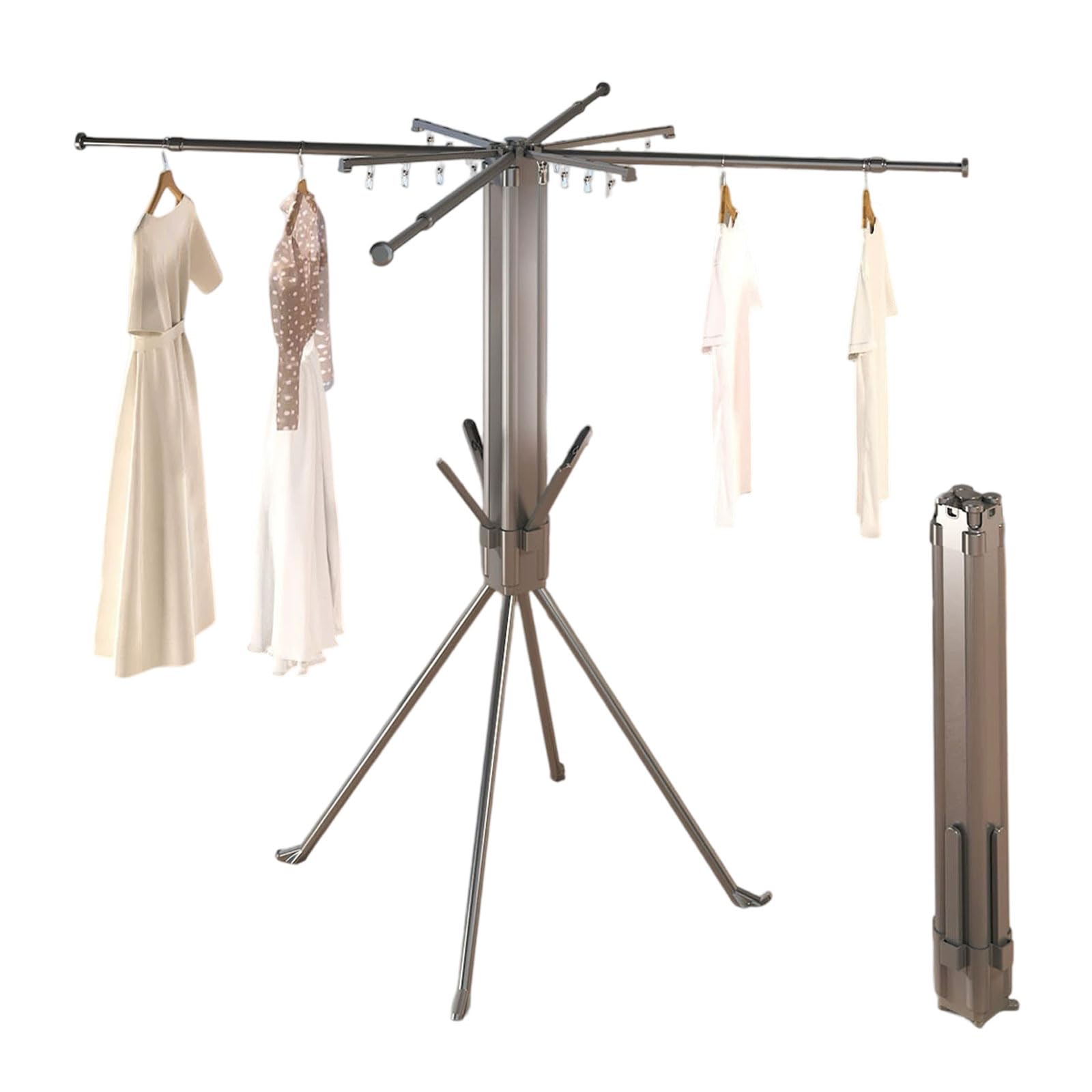 Tendedero de ropa plegable acero inoxidable | Blanco y gris metalizado, 132 cm, for uso en interiores, exteriores, camping y balcones.(Gunmetal Gray)