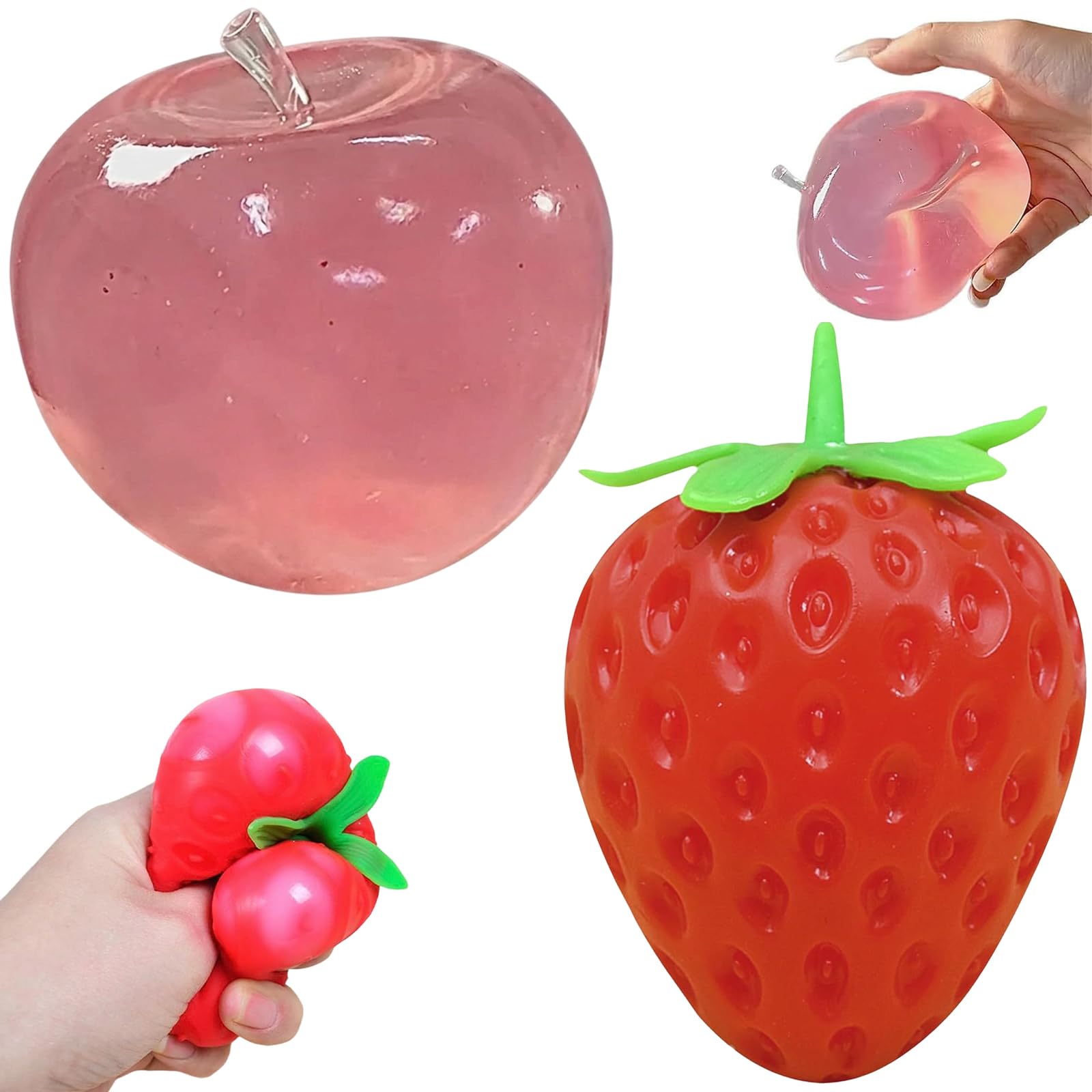 Strawberry Squishy, Fidget Toys Adults, 2 PCS Sensory Fidget Toys with Squishy Strawberry and Apple Squishy, Soft Squeeze Toys for Adults Rebounding Help for Stress Relief and Focus, for Office School