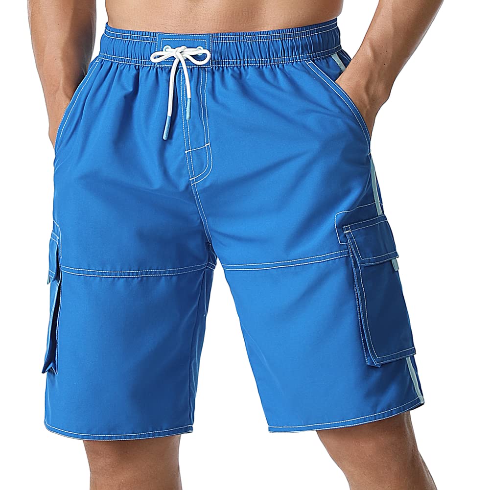 Men's Beachwear Sportwear with Lining Quick Dry Board Shorts Blue 34-image-37