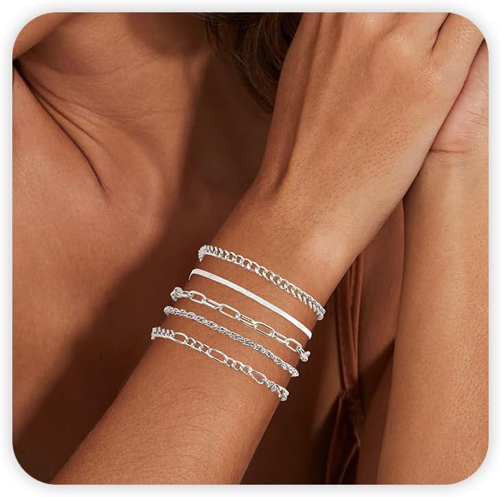 VIBILIA Dainty Gold Chain Bracelet for Women Trendy Stackable Adjustable Layered Metal Bracelet Gold Plated Twist Link Figaro Chain Paperclip Bracelets Fashion Jewelry - Image 8