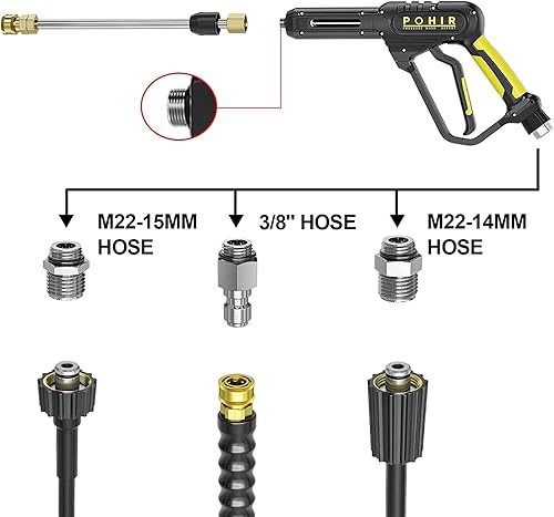 Miniatura 5 de POHIR Pistola y manguera de lavado a presión de 3600 PSI, manguera de lavado a presión de 50 pies y pistola, giro de conexión rápida de 38 pulgadas,