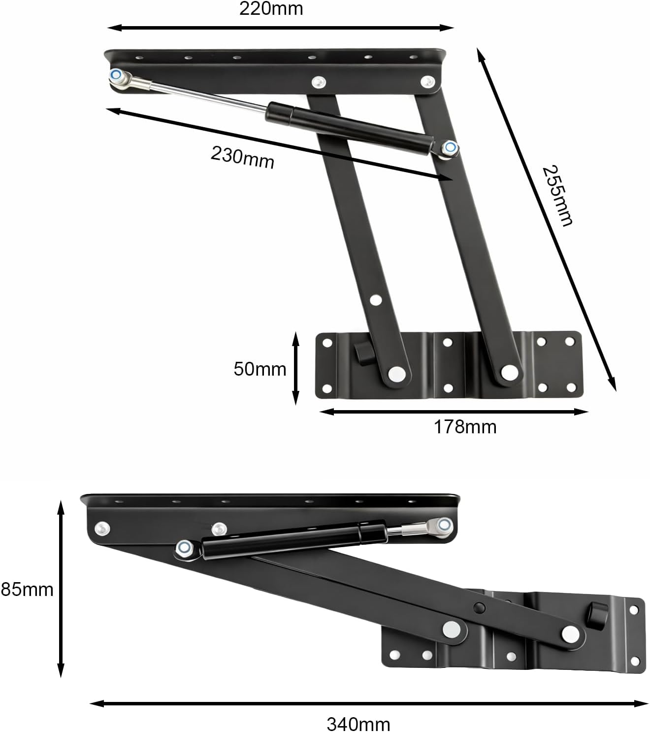 4 Pcs Ottoman Lift Top Mechanism, Heavy Duty Hydraulic Lift Hinges for Coffee Table & Ottoman, Folding Lift Up Hardware, Black