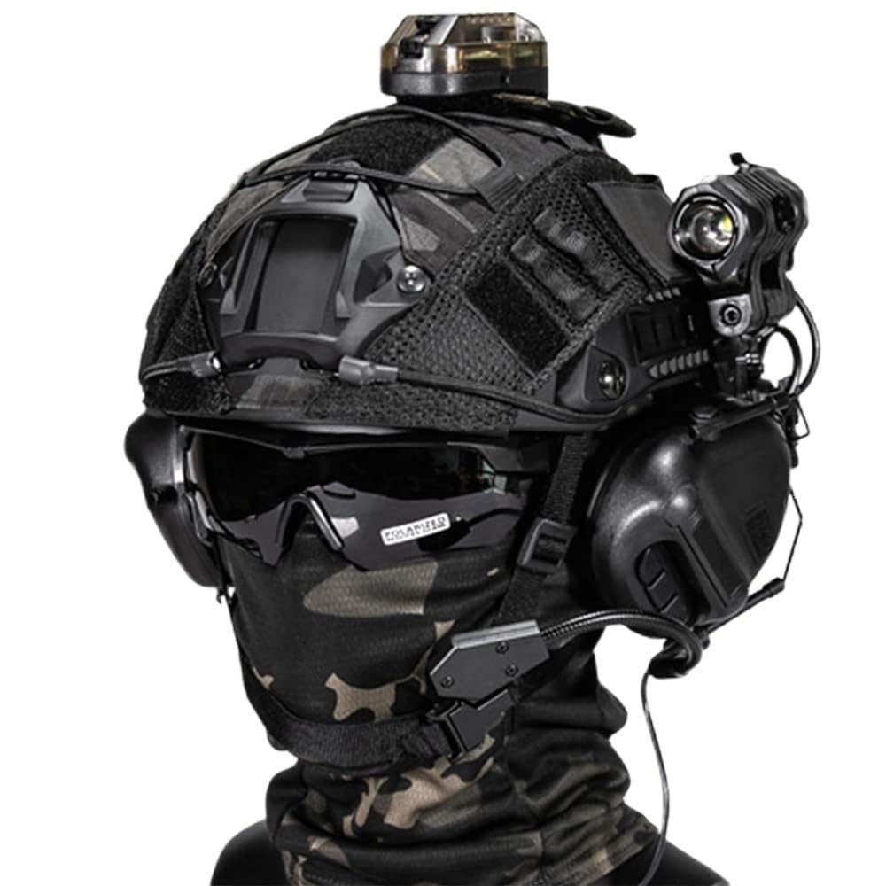 Casco Combate Ajustable,Casco Táctico Rápido con Funda Mimética Camuflaje Gafas Protección Panorámicas Luz Señal LED para Paintball Deportes Aire Libre CS Juego Tiroteo