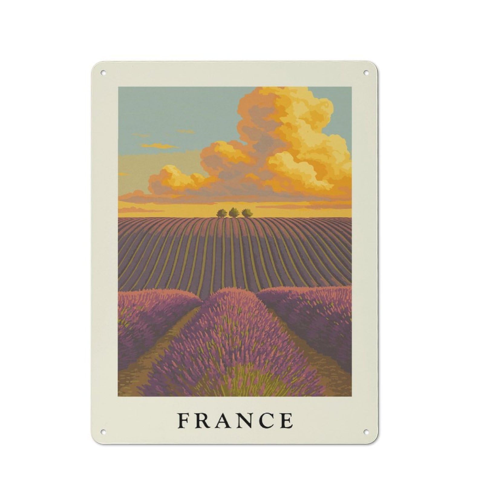 Junmoney Style-9 Modern Vintage France Lavender Field Landscape Art Office Metal Sign 40X30cm, Creative Space Decor For Hobby Room, Office, Lounge Or Living Room