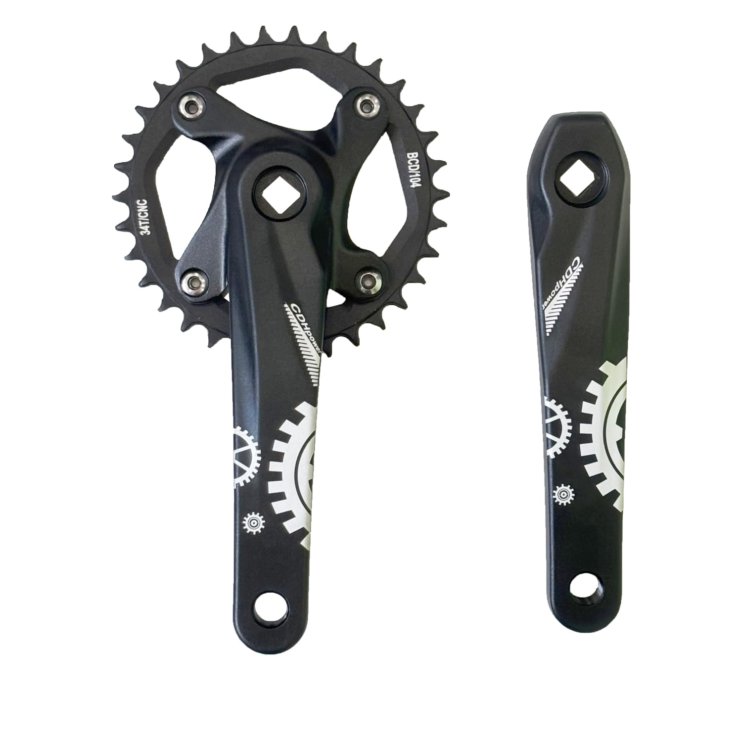 AUTES Mountain Bike Crankset Square Taper Bicycle Bottom Crankset with 34T Chainring Sprocket 170mm Crankarm 104 BCD Single Speed (Black)