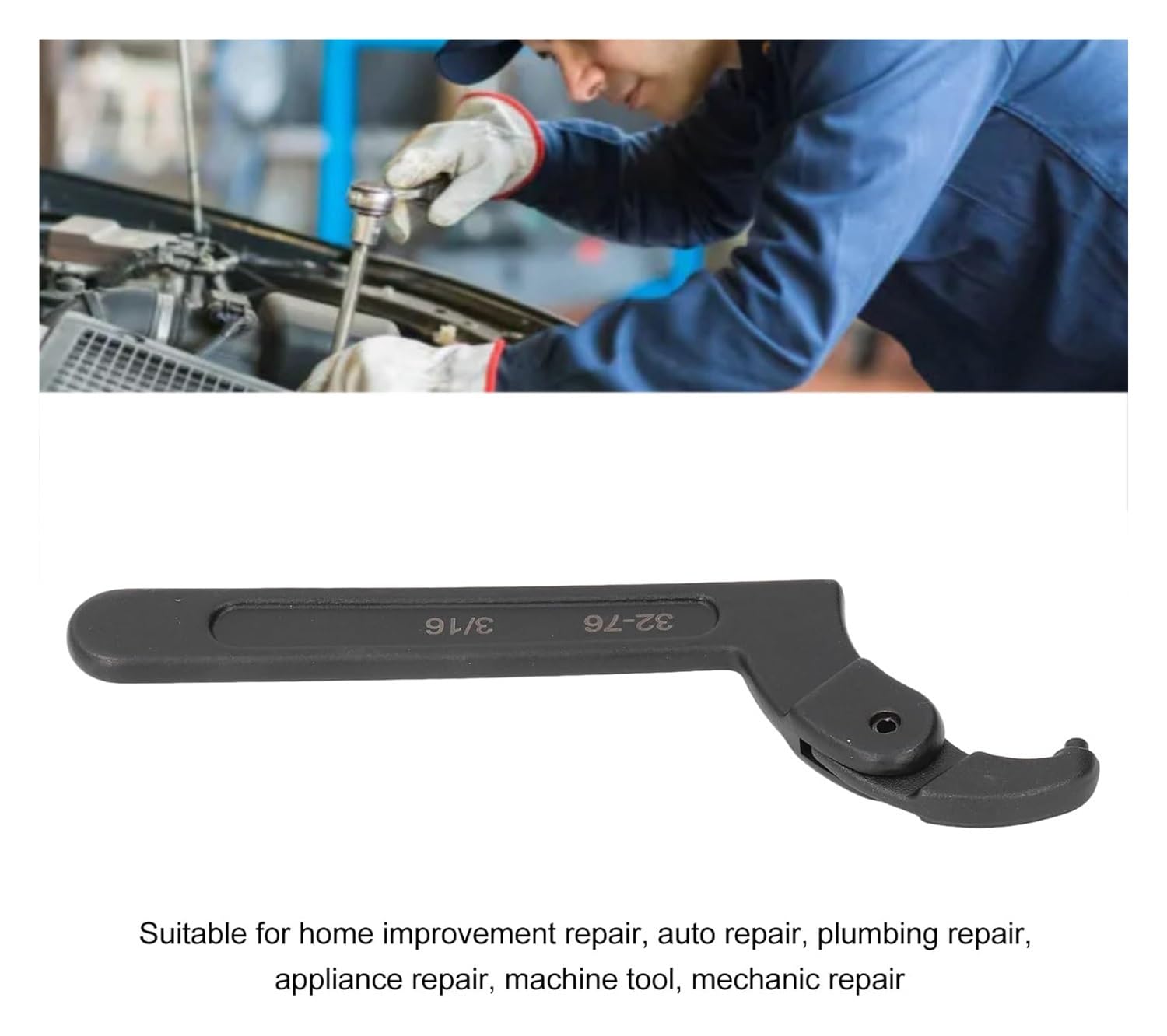 Llave de gancho de llave, cabeza redonda ajustable de 1 1/4 a 3 pulgadas, CRV para equipos mecánicos de vehículos, ideal para apretar tuercas y rodamientos