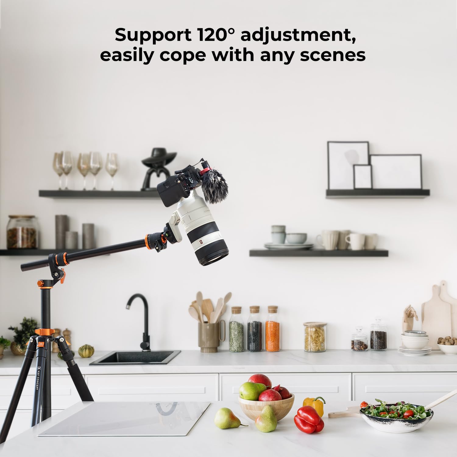 K&F CONCEPT Neues Dreibein Stativ für Kamera, 230cm Professionelles Kamera Stativ mit Neuer Mittelsäule-Konstruktion, abziehbares Einbeinstativ, Tripod für Außen- und Innenaufnahmen T254A7+BH-28L