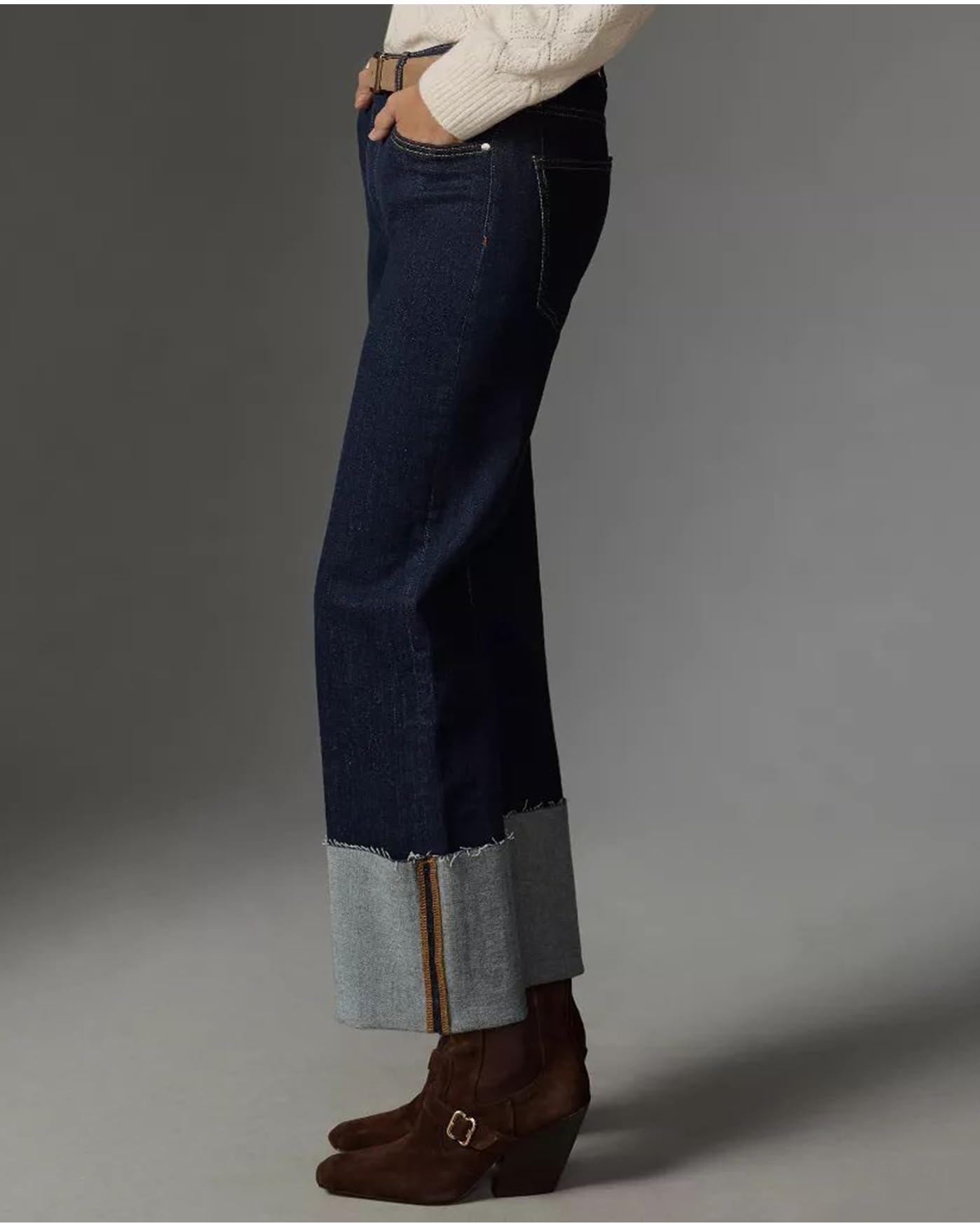 YEXPINE Jeans de puño ancho para mujer, tiro alto, pierna recta, pantalones de mezclilla casuales