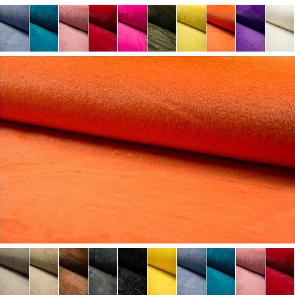 Fabrics-City orange fausse fourrure lapin premium, tissu synthétique molle, imitation de pour déguisements, accessoires, couture, vente au mètre à partir 2m, 5196