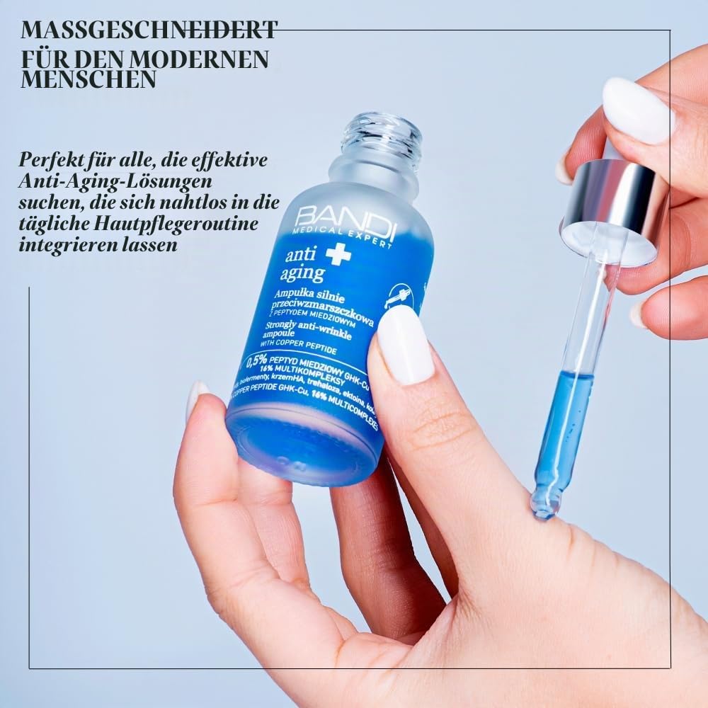 Bandi - Anti-Aging Ampulle mit Kupferpeptid für Faltenreduzierung, Hautverjüngung, straffende Pflege - Eiweiß, Trehalose für optimale Feuchtigkeit, Hautregeneration.