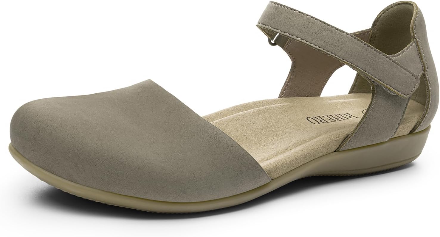 Rihero Summer Casual Closed Toe Sandals Women Comfortable Footbed Arch Support Flat Sandals with Adjustable Strap