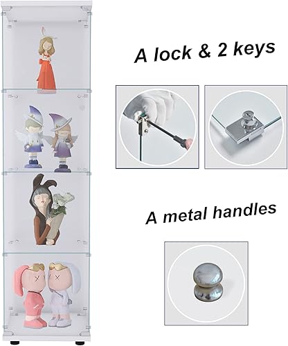 Miniatura 179 de Vitrina de cristal con 4 estantes con tira de luces LED y cerradura, vitrina de vitrina con ruedas y 1 puerta, vitrina de vidrio templado para sala