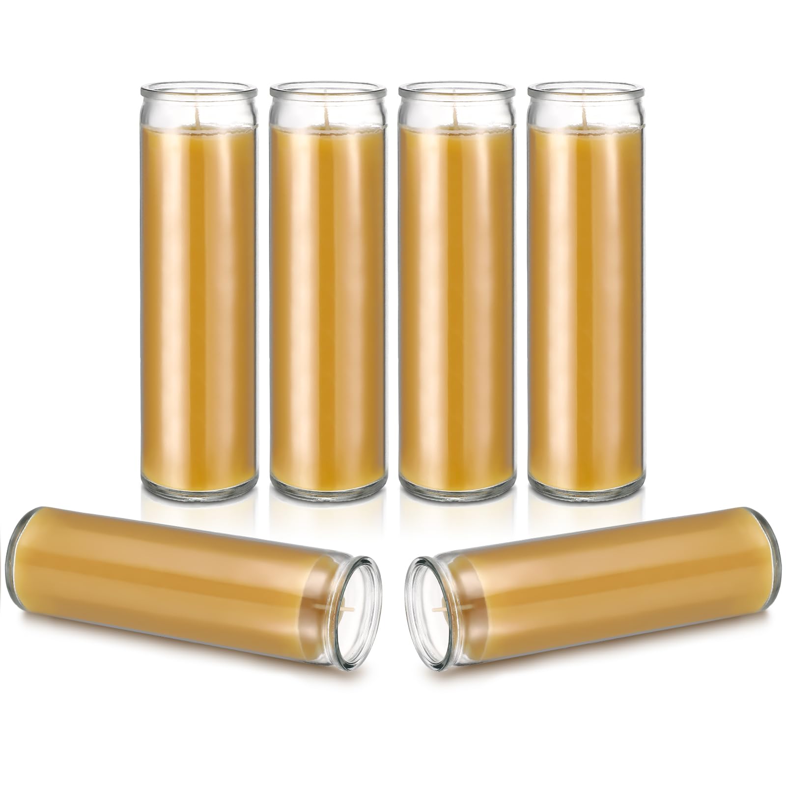 MTLEE 6 candele votive in cera d'api gialle per preghiera, meditazione, cera d'api, per casa, chiesa, 90-100 ore, in cera d'api, 6 pezzi da 6 x 20 cm