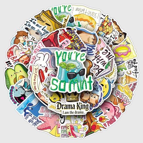 50 Pcs Funny Pun Stickers - Cute English Wordplay & Doodle Stickers for Laptop, Water Bottle, Journal Decoration - Vinyl Waterproof Sticker Pack for Adults & Teens (Pun)