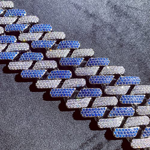 ICEDIAMOND 20mm Dual Colors Zirconia Iced Out Miami Cuban Chain Necklace, Prong Setting Blue-Clear Simulated Diamonds Heavy Luxury Rapper Chains, White Gold Plated Hip Hop Jewelry for Men Women4