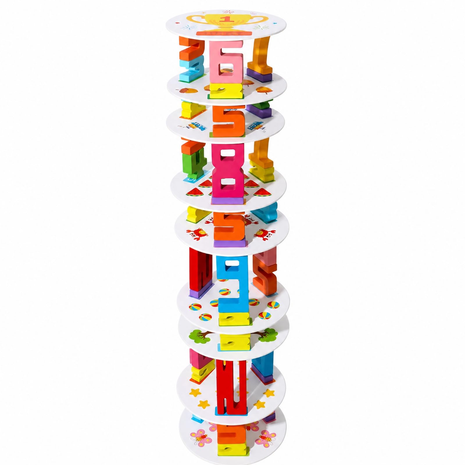 Gioco di Impilamento di Numeri con Piattaforme e Carte Aritmetiche Colorato Torre Equilibrio con Blocchi Numerici Interattivo Giocattolo per Asilo