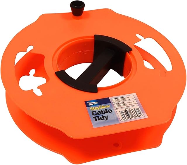 Leisurewize LW622 Orange Cable Tidy [25m, Neon Orange] Cord Storage Wheel for Caravan Leads, Heavy Duty Extension Cable Organizer