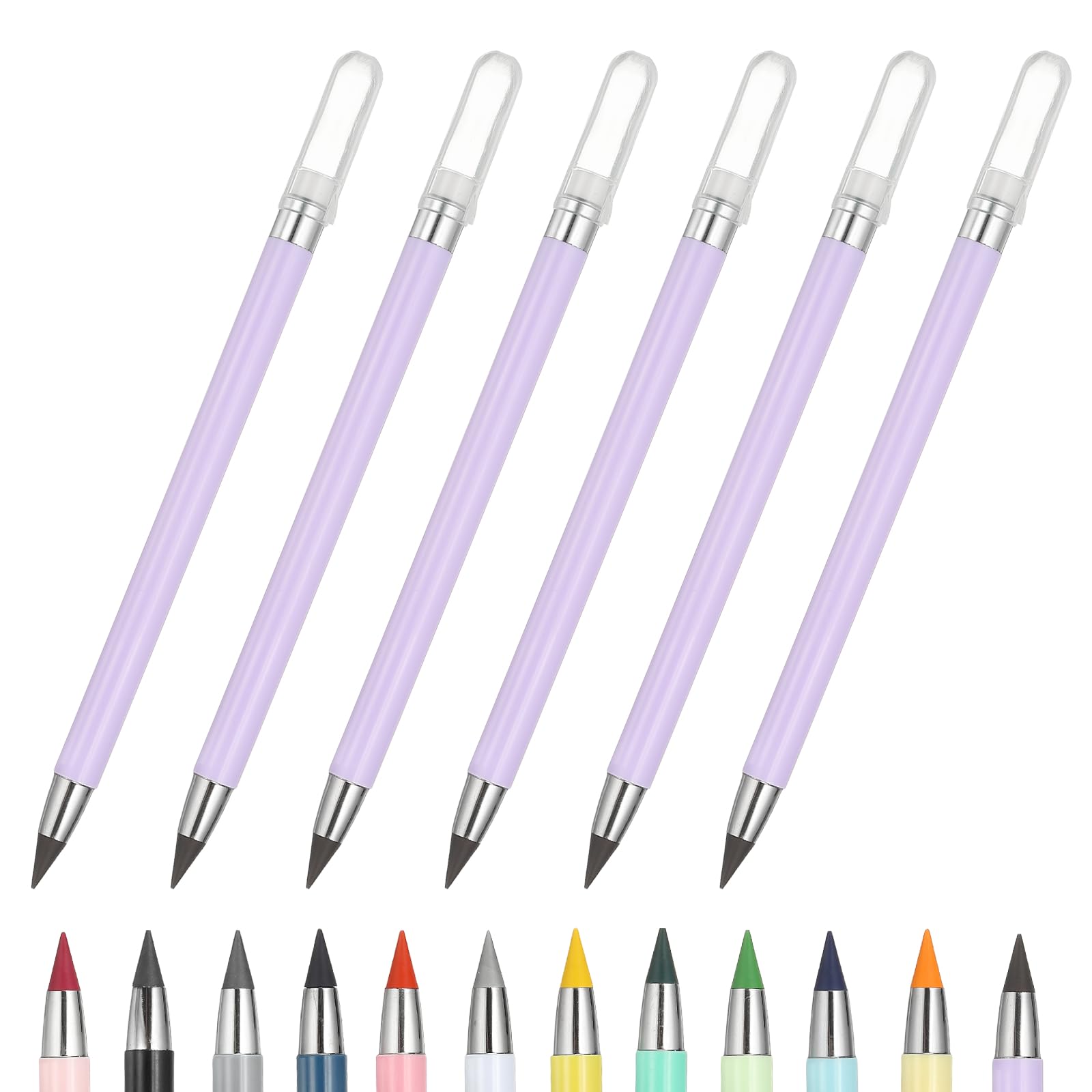 PATIKIL Forever Pencil, 6 Pcs Mechanical Sharpened Cute Metal Pencils Set for Coloring Book Sketch Drawing Writing Art Beginner, Purple