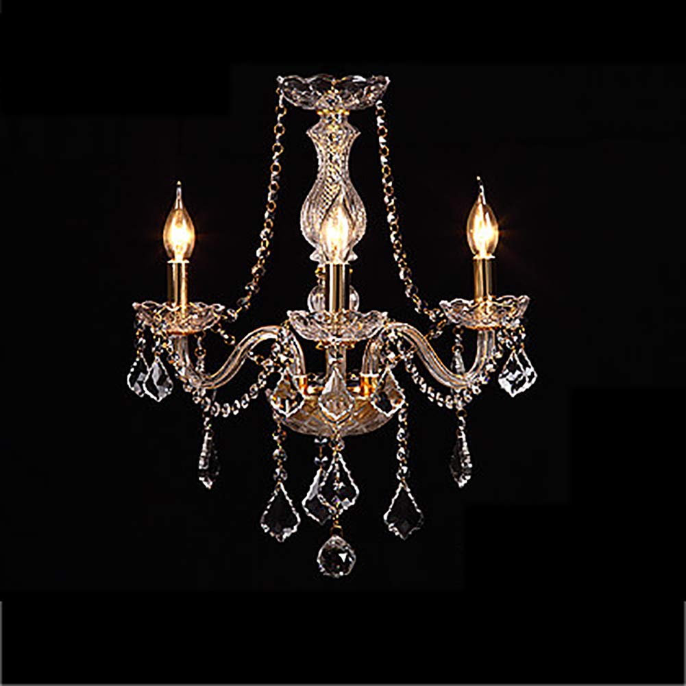 E14 Kerze Kristall Kronleuchter,Europäisch-stil Kristall Kronleuchter,Europäische Und Amerikanische Lampen,Wohnzimmerlampen,Hotel Schlafzimmer-Golden. 3 kopf